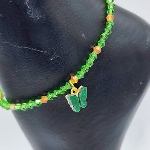 Green butterfly anklet, crystal ankle bracelet, feet jewelry